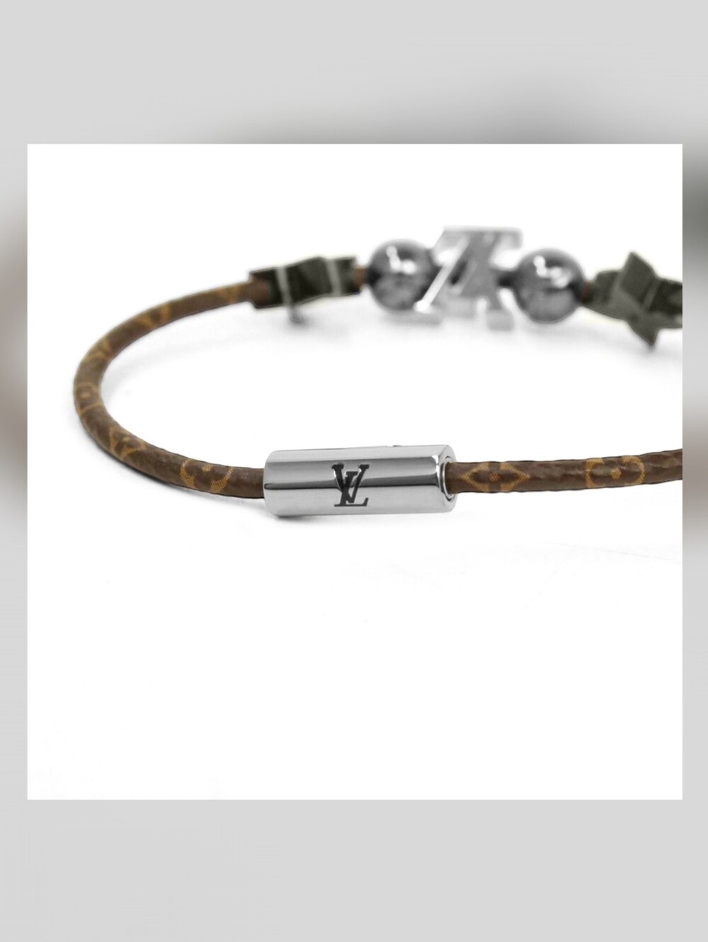 Louis Vuitton Monogram Leather Cord Bracelet with Gunmetal/Silver LV Accents! - Picture 2 of 4